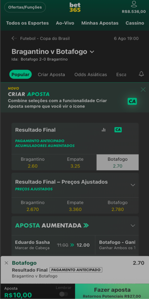 Aposta simples em jogo da Copa do Brasil na Bet365
