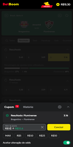 Exemplo de uma aposta esportiva no Brasileir&atilde;o na Betboom