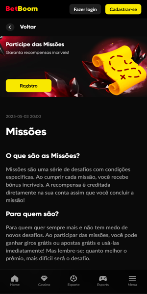 Imagem sobre a promo&ccedil;&otilde;es Miss&otilde;es da Betboom