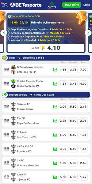 Imagem com opções de apostas na BETesporte