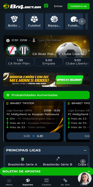 p&aacute;gina de apostas esportivas da BR4BET