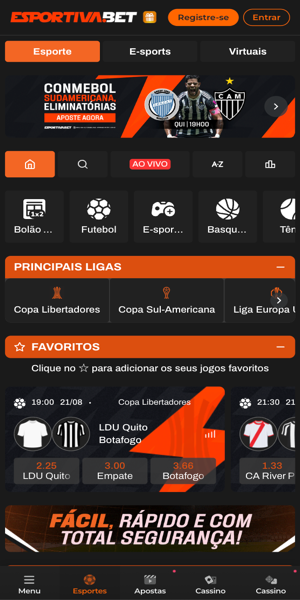 p&aacute;gina principal da esportivabet com possibilidade de apostas