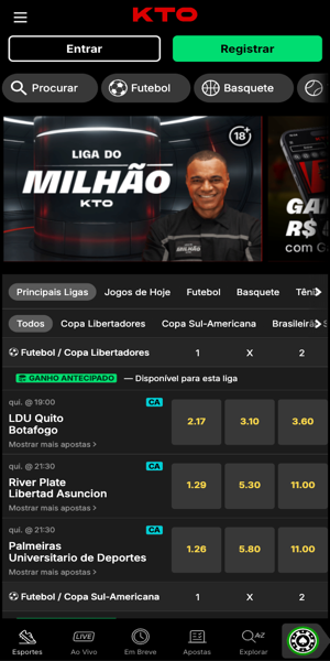 Imagem com op&ccedil;&atilde;o de apostas esportivas no KTO app