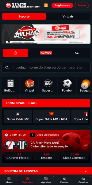 p&aacute;gina principal da MC Games apostas