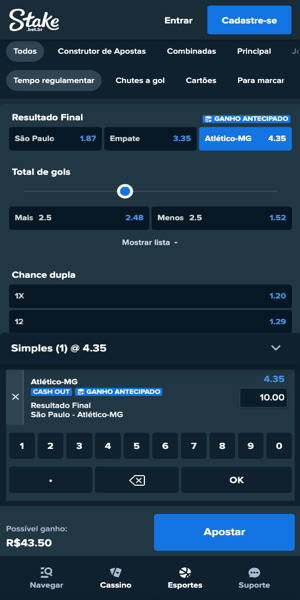 Op&ccedil;&otilde;es de apostas esportivas na Stake para o Brasileir&atilde;o S&eacute;rie A