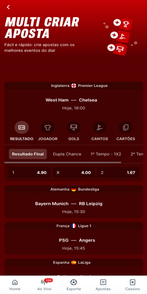 Op&ccedil;&otilde;es de bilhetes para criar aposta com m&uacute;ltiplos jogos di&aacute;rios