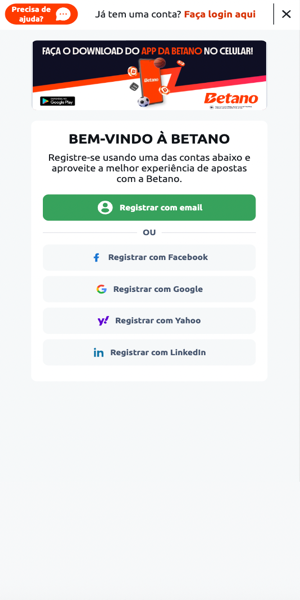 Imagem da tela para iniciar o processo de cadastro na Betano