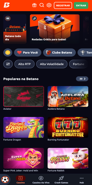 Imagem da p&aacute;gina inicial do cassino online da Betano