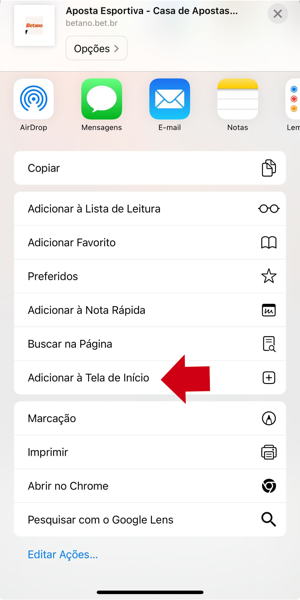 Imagem de como adicionar a vers&atilde;o mobile do Betano app 