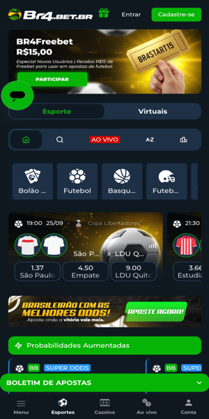 Imagem da página inicial da seção de apostas esportivas da Br4Bet