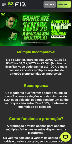 Imagem da p&aacute;gina promocional da oferta "M&uacute;ltipla Incompar&aacute;vel" da F12 Bet
