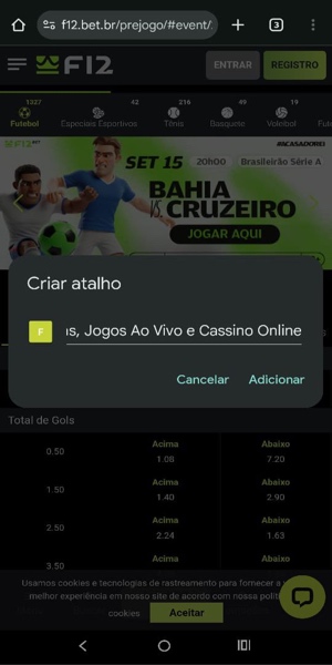 Imagem ensinando como adicionar a F12 Bet na sua tela de in&iacute;cio nos celulares Android