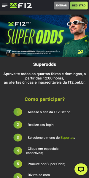 Imagem da p&aacute;gina da promo&ccedil;&atilde;o SuperOdds da F12 Bet