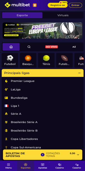 Imagem com menu de opções de esportes disponíveis na Multibet