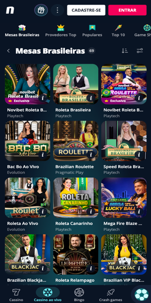 Imagem do lobby do cassino ao vivo da Novibet 