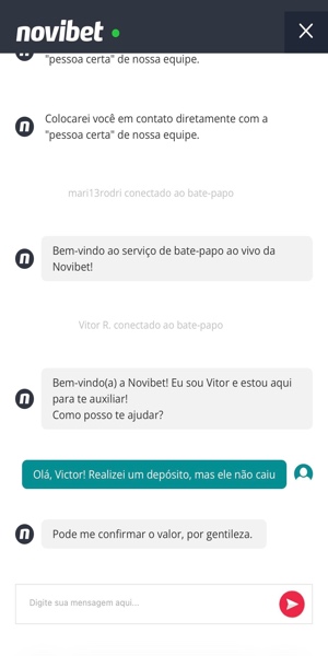 Imagem do chat ao vivo de atendimento ao cliente Novibet