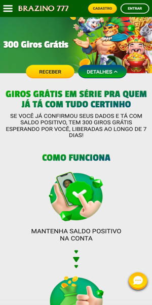 Imagem da p&aacute;gina da promo&ccedil;&atilde;o 300 giros gr&aacute;tis na Brazino777
