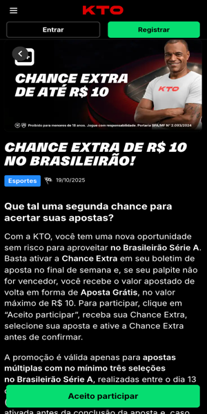 Imagem da p&aacute;gina da promo&ccedil;&atilde;o Chance Extra Brasileir&atilde;o na KTO