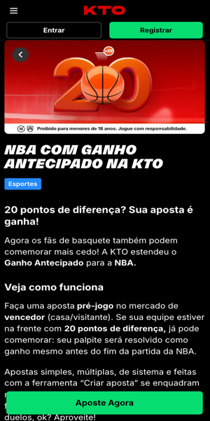 Imagem da p&aacute;gina da promo&ccedil;&atilde;o "Ganho Antecipado NBA" na KTO