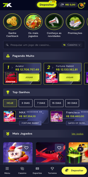 Imagem da se&ccedil;&atilde;o de cassino online da Bet7K