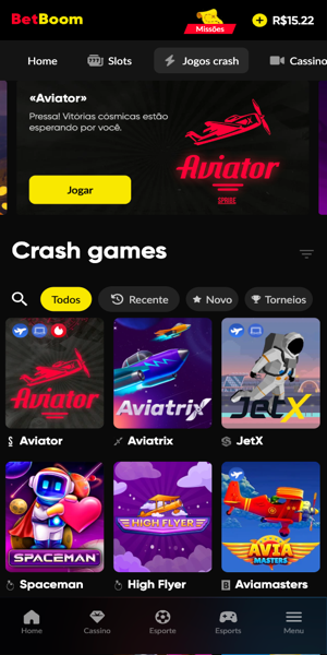 Imagem da p&aacute;gina principal dos crash games da Betboom