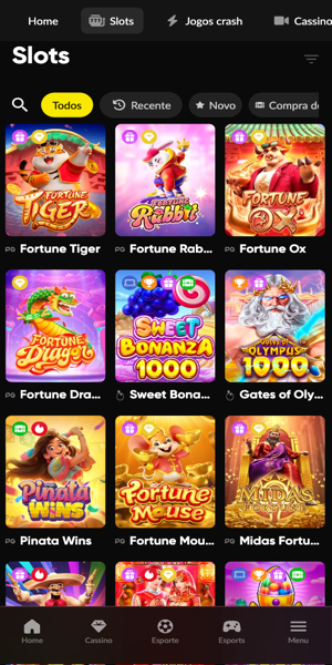 Imagem da p&aacute;gina inicial da op&ccedil;&atilde;o de slots da  Betboom