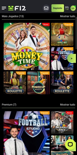 Imagem da p&aacute;gina de cassino ao vivo da F12 Bet.