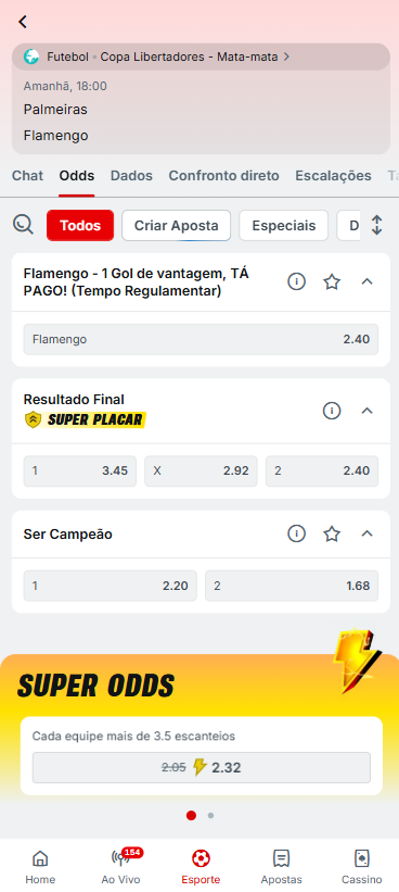 Mercados de apostas da final da Libertadores entre Palmeiras e Flamengo na Superbet
