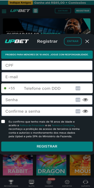 Imagem do processo de cadastro na UpBet