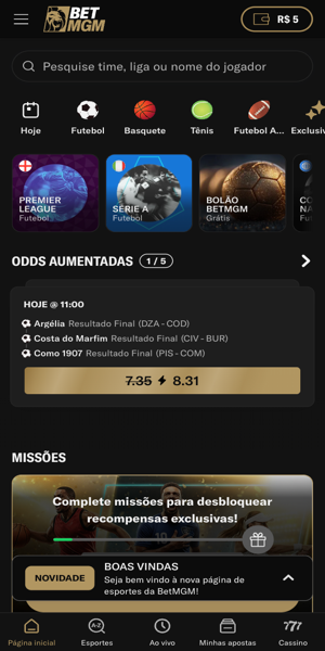 Imagem da home da BetMGM