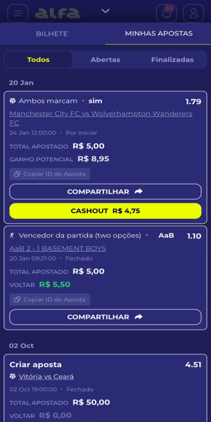 Imagem de aposta com cash out dispon&iacute;vel na Alfa bet Brasil