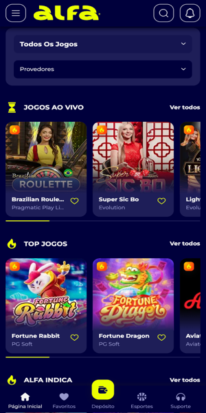 Imagem da se&ccedil;&atilde;o de cassino online da Alfa bet