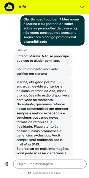 Imagem da conversa no chat do SAC da Alfa bet