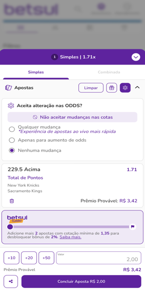 Imagem com um exemplo de bilhete de apostas na Betsul