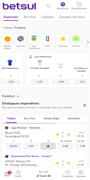 Imagem da se&ccedil;&atilde;o de futebol na Betsul Brasil