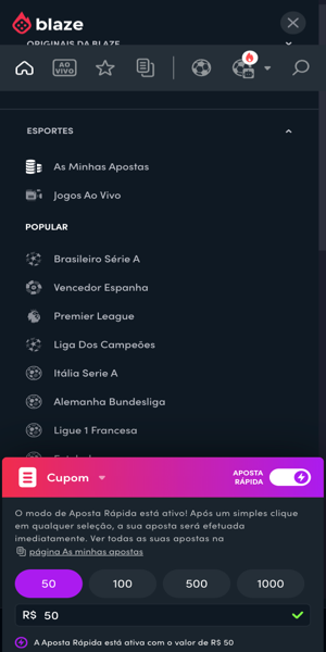Imagem do recurso "Aposta R&aacute;pida" explicado antes de ser utilizado no site da Blaze