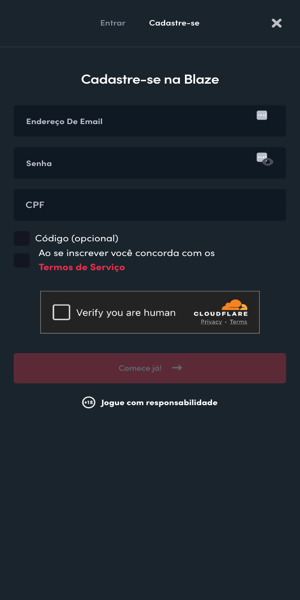 Imagem do processo de cadastro na Blaze