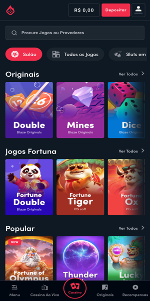 Imagem da p&aacute;gina principal de cassino online da Blaze