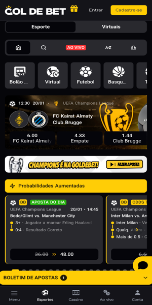 P&aacute;gina com sugest&otilde;es de apostas na Gol de Bet