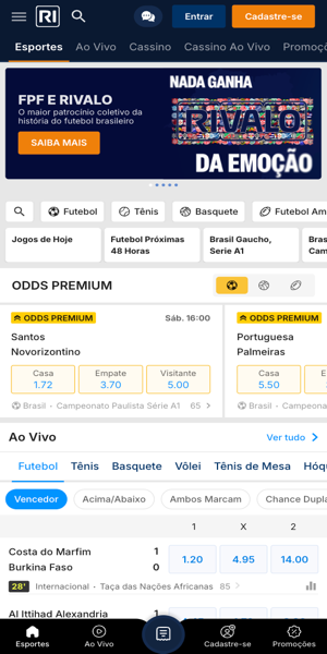 P&aacute;gina principal da oferta de apostas esportivas na Rivalo