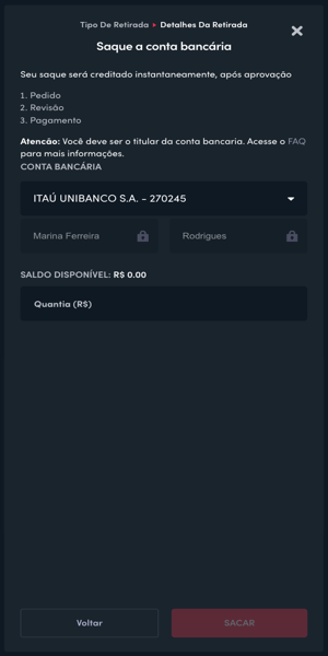 Imagem do processo de saque via pix na Blaze