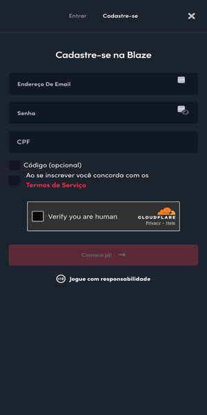 Imagem do processo de cadastro para usar pix na Blaze.