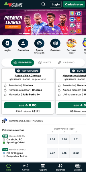 Imagem da página de apostas do Casa de Apostas