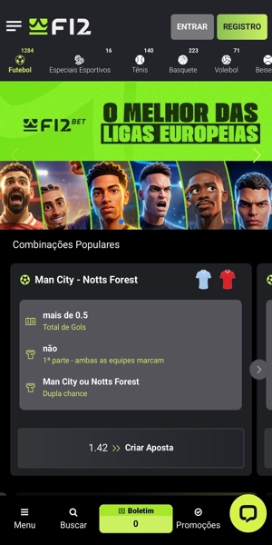 Imagem da página inicial da F12 Bet