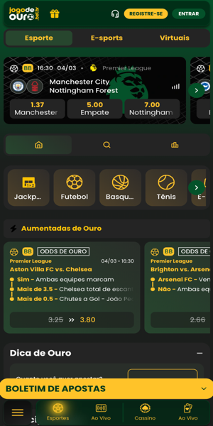 Imagem das opções de apostas esportivas na plataforma Jogo de Ouro