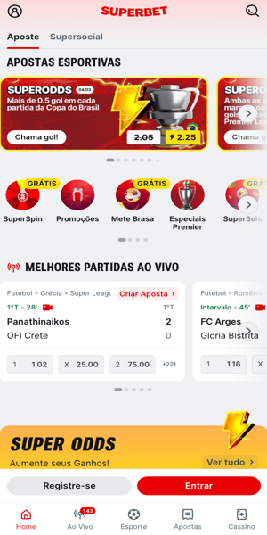 Imagem da página de apostas da Superbet