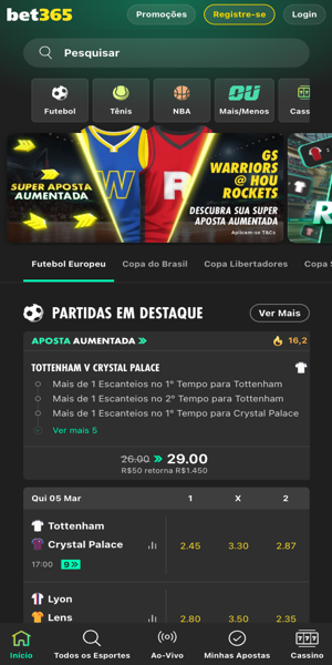 Imagem da p&aacute;gina principal da Bet365, uma das melhores casas de apostas com pagamento antecipado