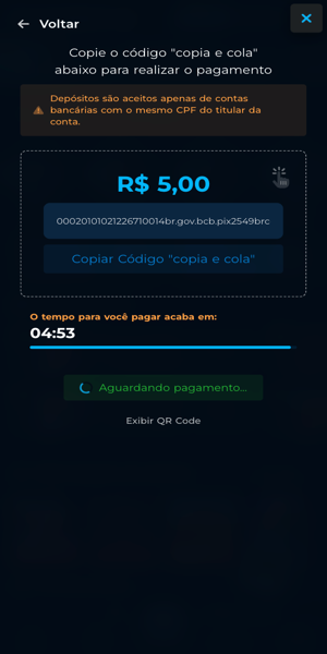 Imagem do processo de dep&oacute;sito via Pix no Cassinopix 