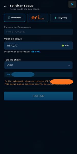 Imagem do processo de saque via Pix no Cassinopix