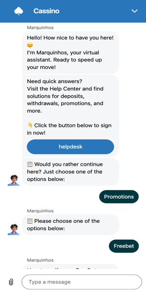 Imagem do chat ao vivo do Cassinopix